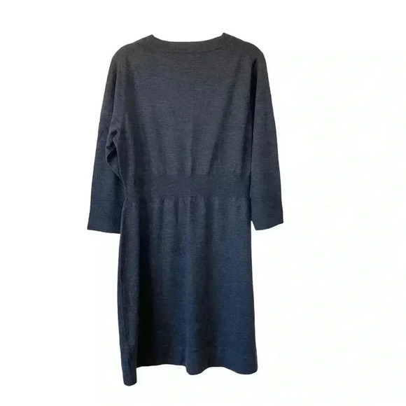 Victor Alfaro Grey Wool Sweater Dress Large 3/4 Sleeves Office Fitted Waist - Picture 2 of 9